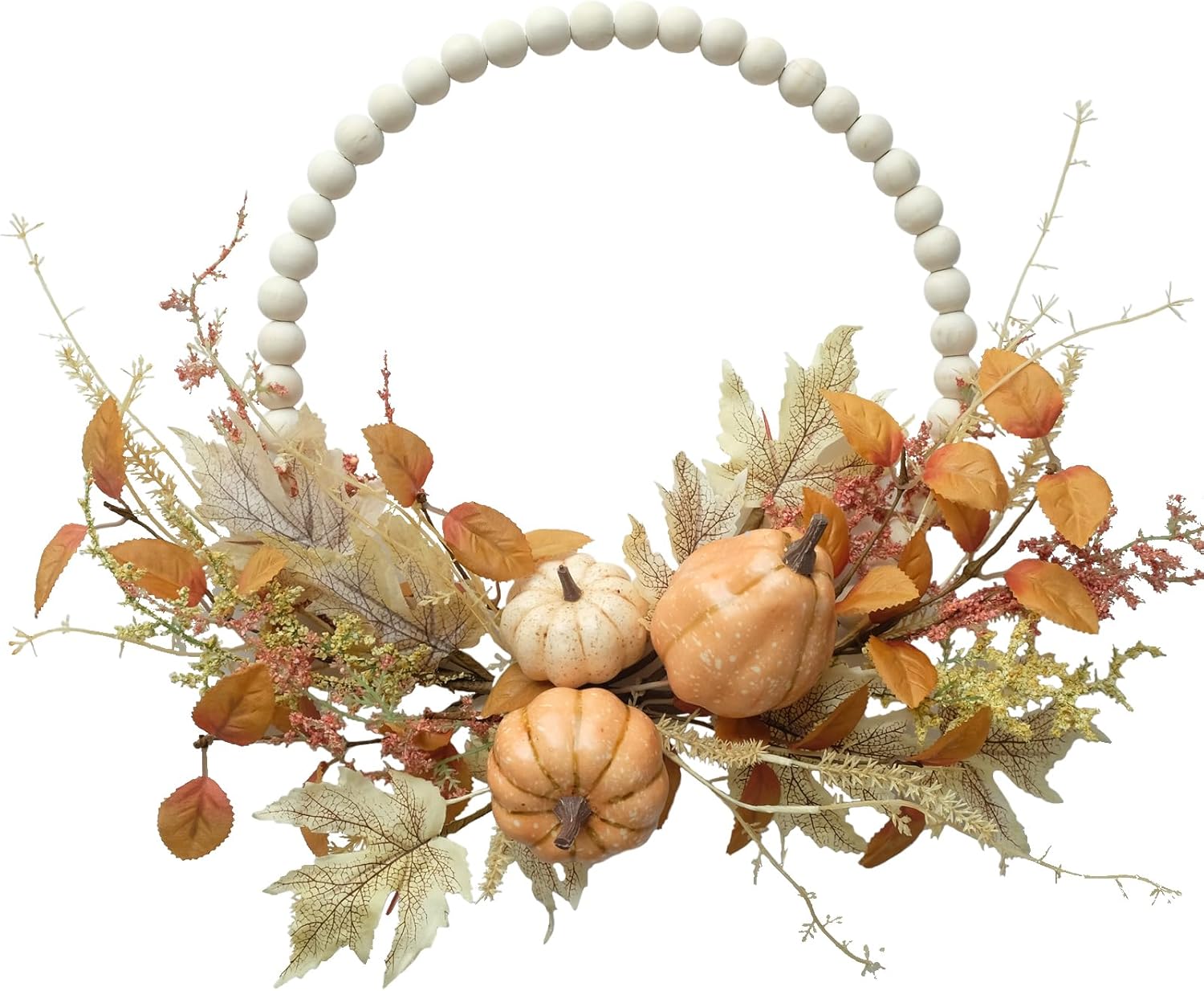 Autumn Wood Bead Pumpkin Fall Wreath