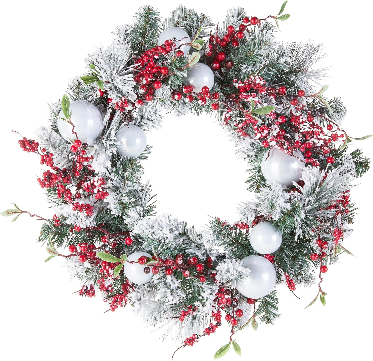 Berries Evergreen Frosted Branches Christmas Wreath