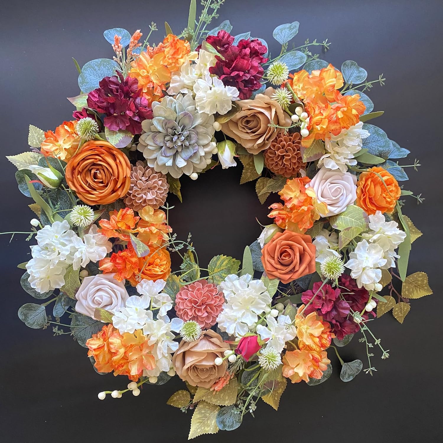Bibelot Orange Peony and Dahlia Fall Wreath