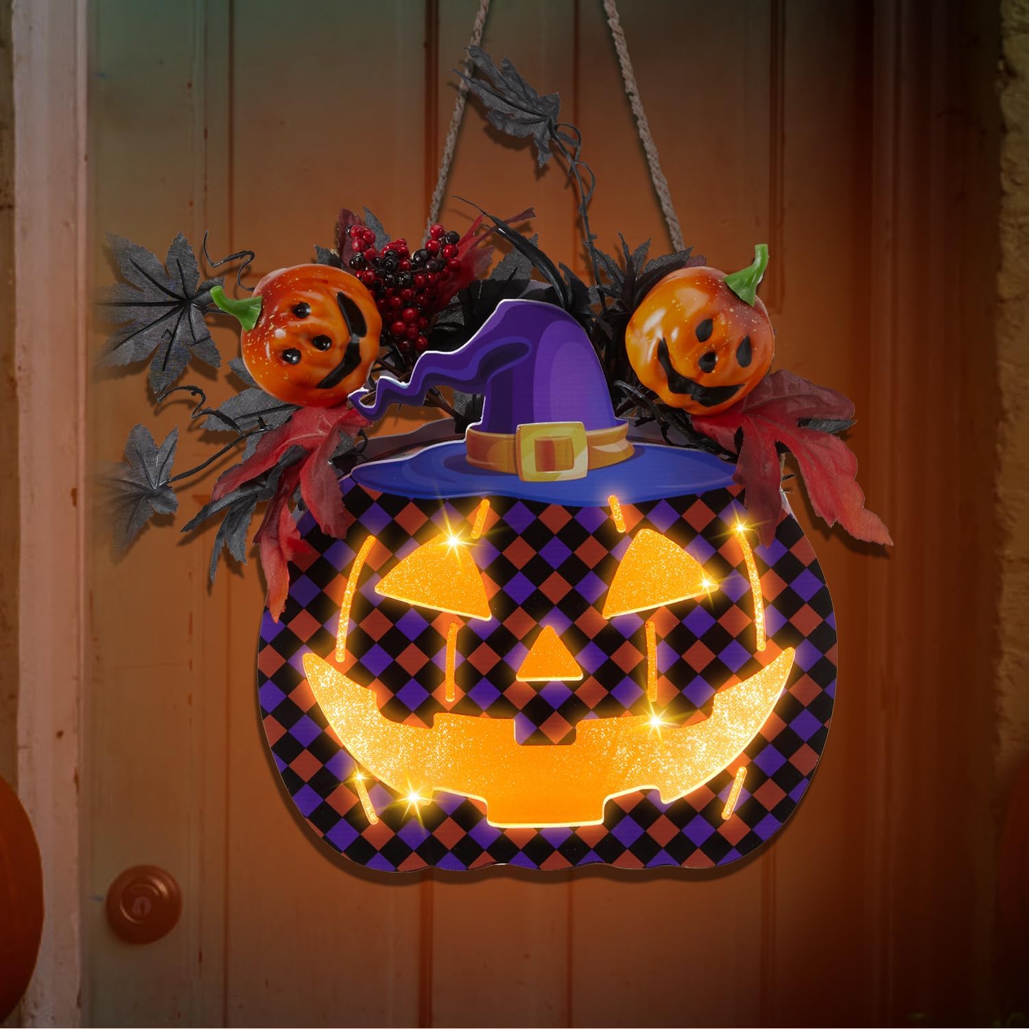 Light Up Pumpkin Halloween Wreath