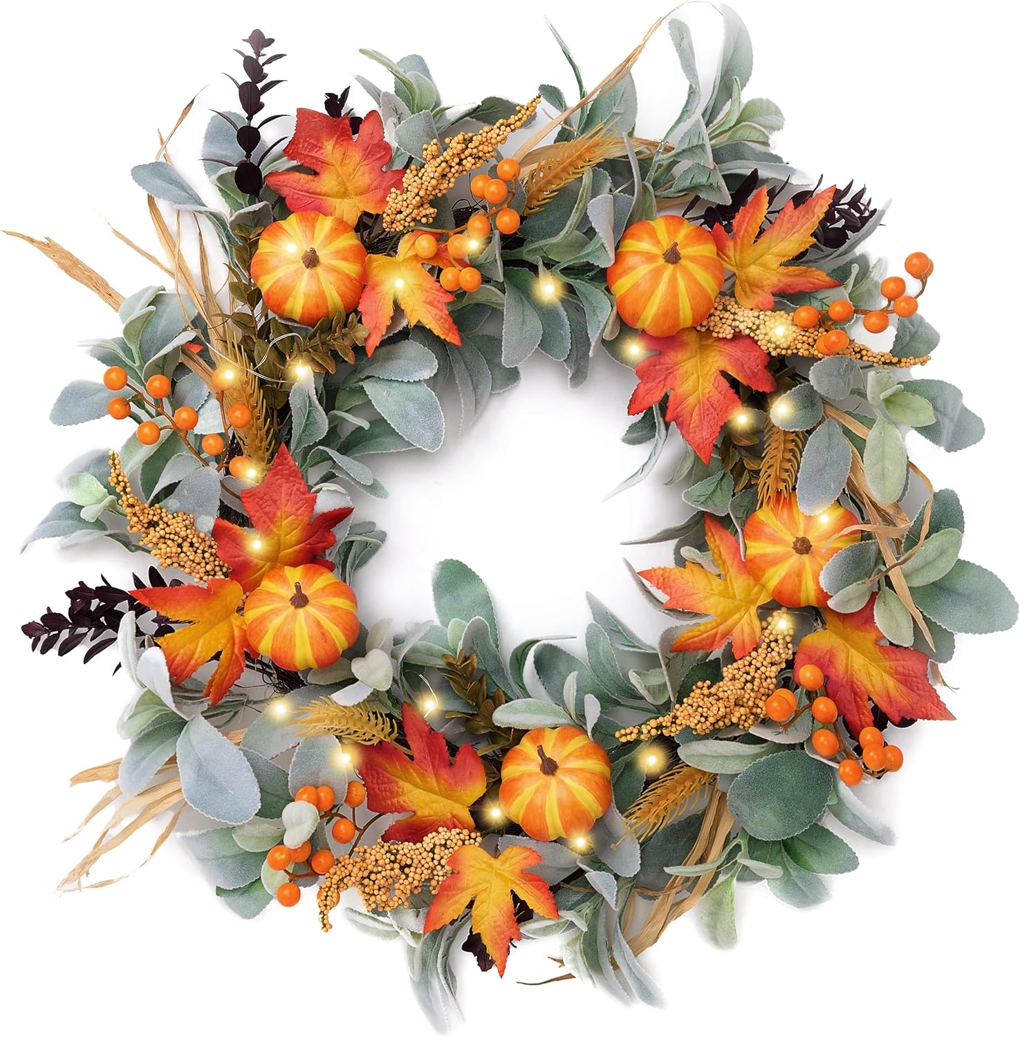 Valery Madelyn Pumpkin Wreath with Lights