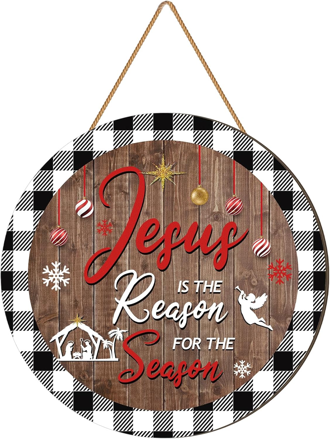 Wesiti Christmas Wooden Door Wreath Jesus Is the Reason